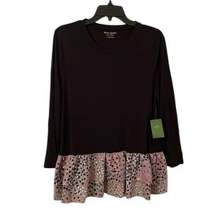 KATE‎ SPADE | Women’s Black Multicolor Polkadot Soiree Mixed Media Top Size L